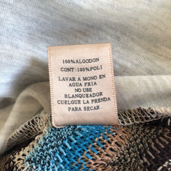 HEM & THREAD Ivory Front Blue Brown Back Knit Round Neck Tank Top Size Small - Picture 9 of 9